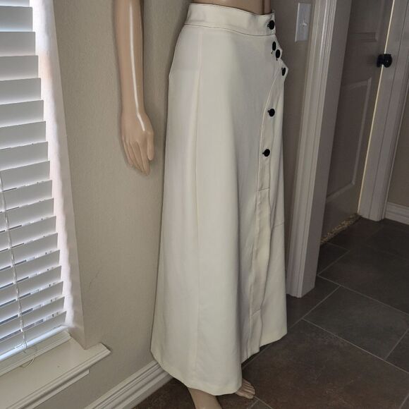 Pashmina Women's Long ivory Skirt  Buttons A-LIne Career Maxi Workwear - Picture 4 of 16
